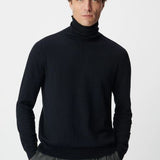 Pull col roulé en coton et cachemire - Marine foncé - IKKS MEN