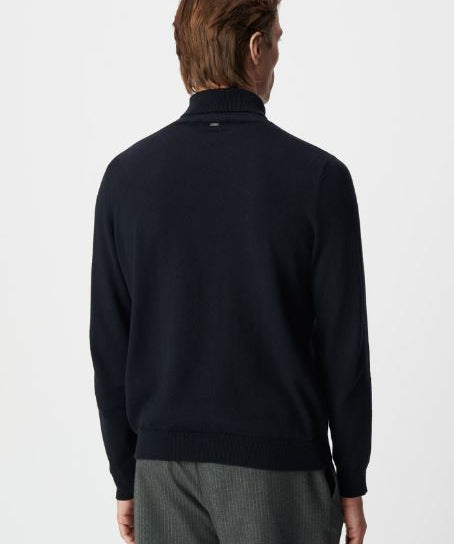 Pull col roulé en coton et cachemire - Marine foncé - IKKS MEN