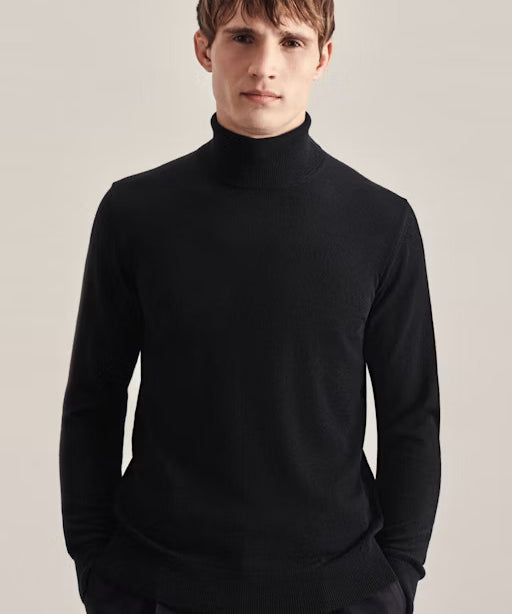Pull col roulé homme en laine Merino - Noir - SEIDENSTICKER