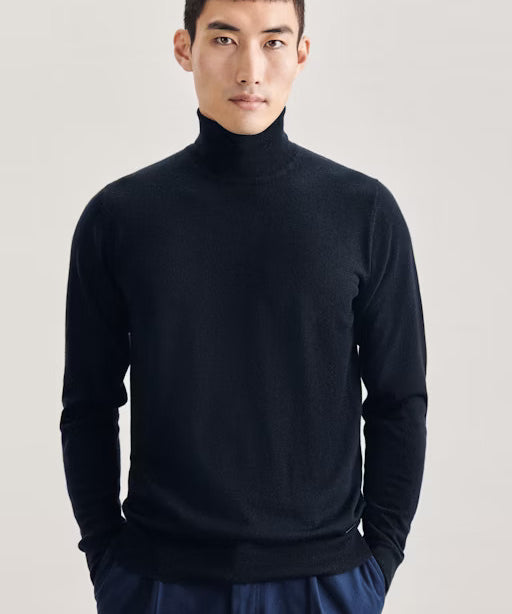 Pull col roulé homme en laine Merino - Marine - SEIDENSTICKER