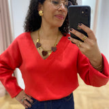 Pull en maille col V Objreynard - Poinsettia - OBJECT