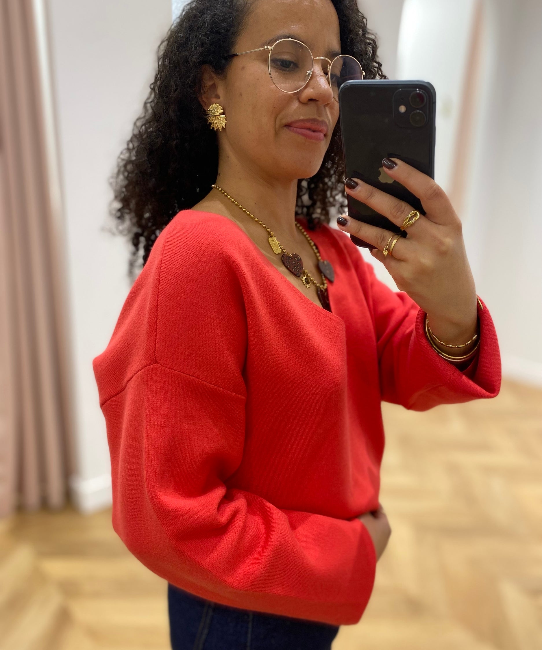 Pull en maille col V Objreynard - Poinsettia - OBJECT