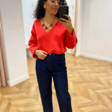 Pull en maille col V Objreynard - Poinsettia - OBJECT