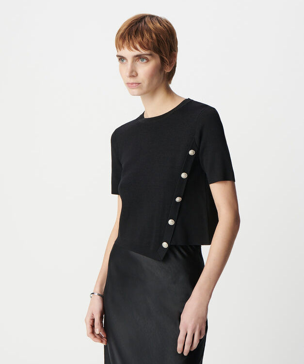 Pull crop asymétrique - Noir - IKKS WOMEN