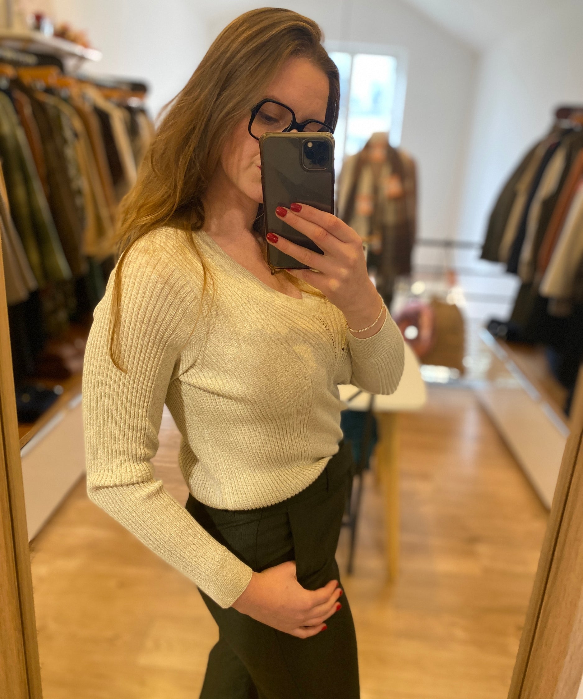 Pull doré tricot lurex - Écru - I CODE