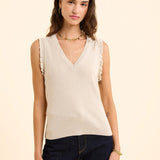 Pull doré sans manches tricot lurex - Ecru - I.Code