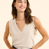 Pull doré sans manches tricot lurex - Ecru - I.Code