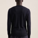 Pull en laine mérinos col V - Bleu foncé - SEIDENSTICKER