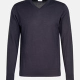 Pull en laine mérinos col V - Bleu foncé - SEIDENSTICKER