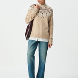Pull en maille jacquard décoratif - Beige - IKKS WOMEN