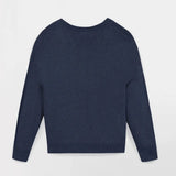 Pull Femme Tricot Col V Coton Laine Bleu Enolaver - Nocturne - TBS Femme