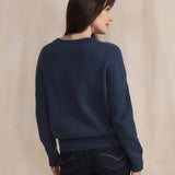Pull Femme Tricot Col V Coton Laine Bleu Enolaver - Nocturne - TBS Femme