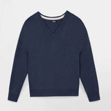 Pull Femme Tricot Col V Coton Laine Bleu Enolaver - Nocturne - TBS Femme