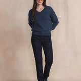 Pull Femme Tricot Col V Coton Laine Bleu Enolaver - Nocturne - TBS Femme