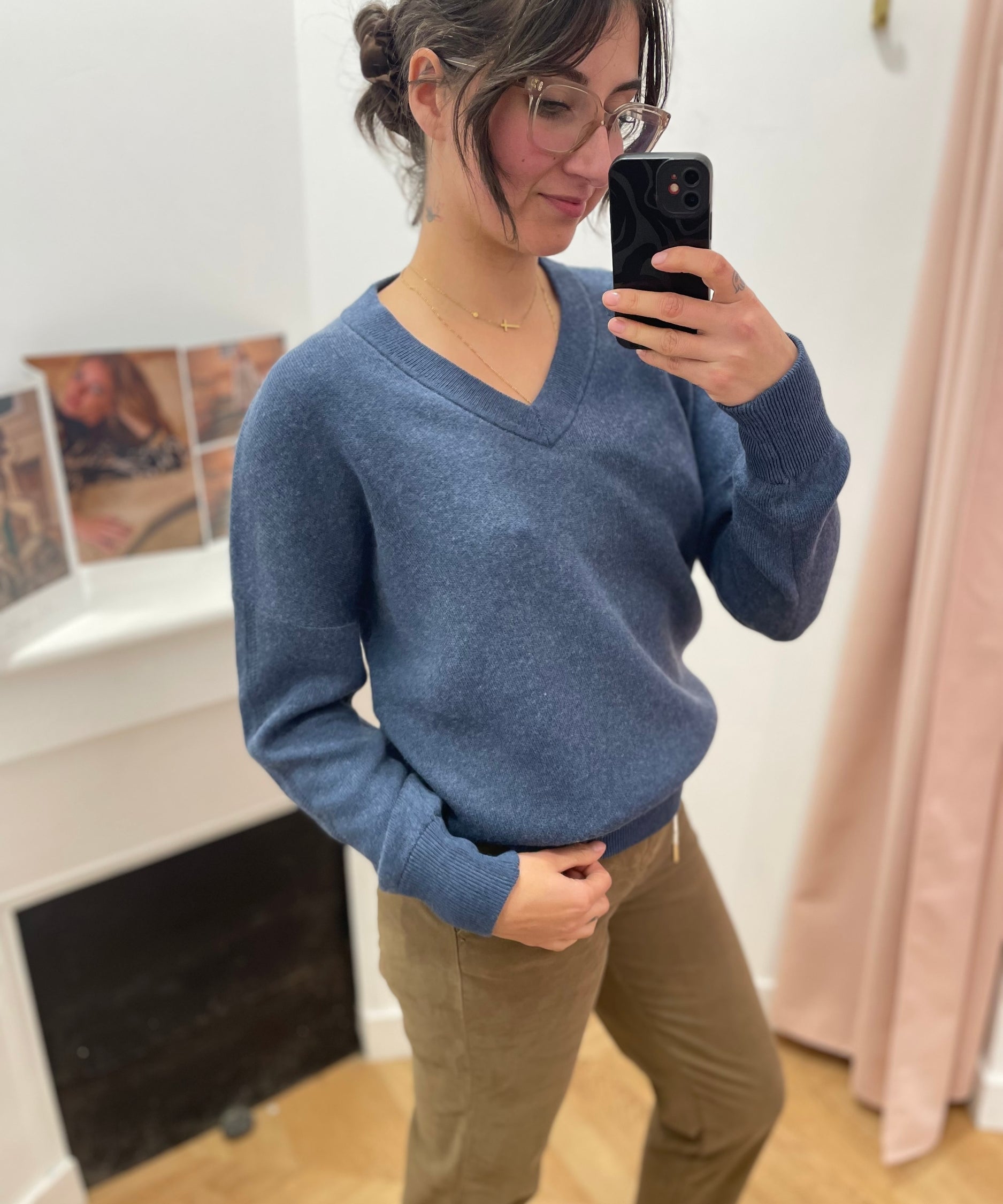 Women's V-Neck Knit Cotton Wool Pullover Enolaver - Nocturne - TBS Women