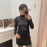 Pull col roulé en maille fine lurexée Meko - Noir - LA PETITE ETOILE