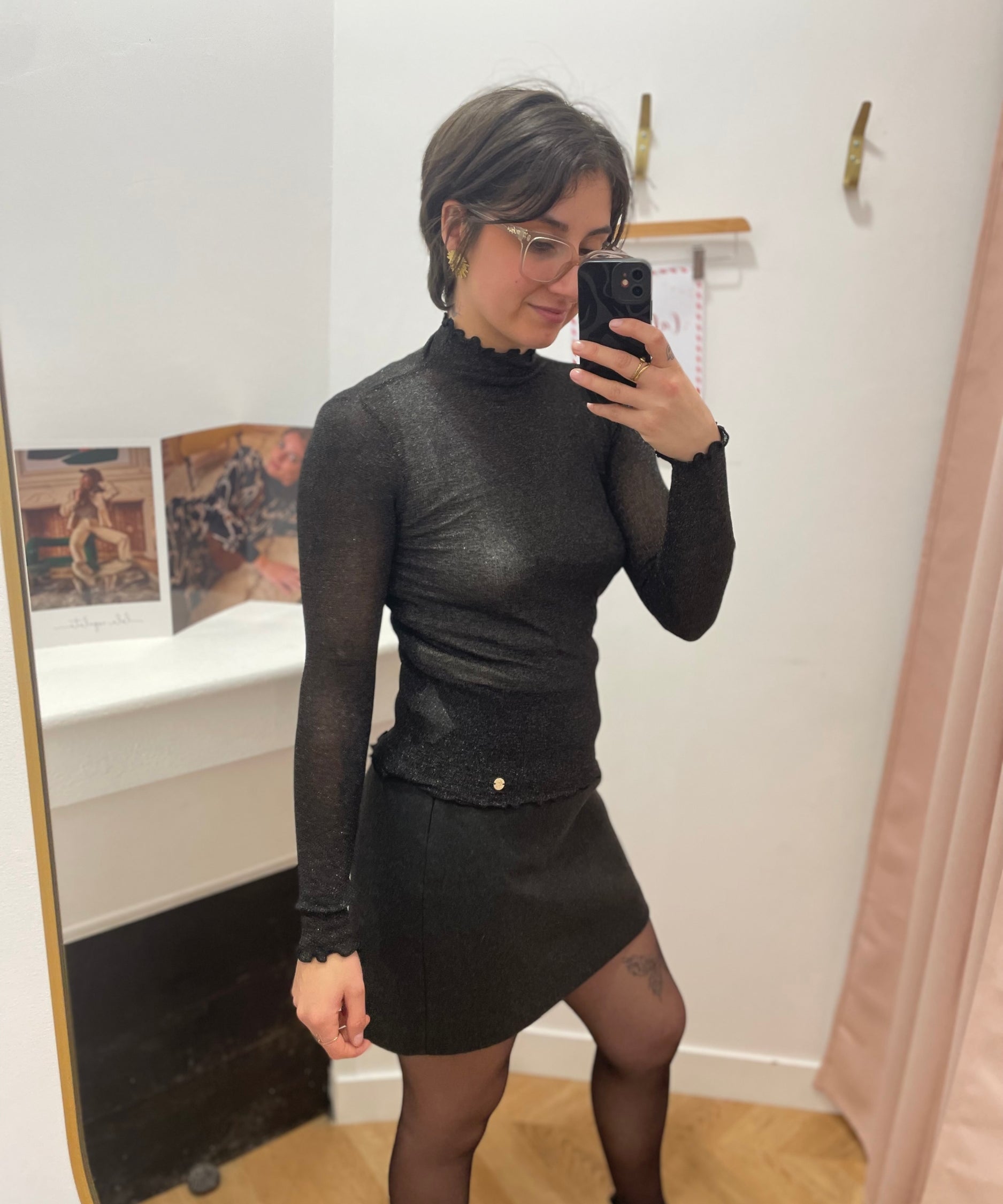 Pull col roulé en maille fine lurexée Meko - Noir - LA PETITE ETOILE