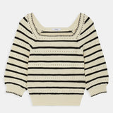 Pull court à rayures ajourées Patrici - Crème - Suncoo
