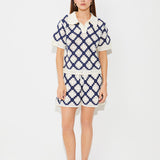 Pull polo en crochet Périsol - Bleu nuit - SUNCOO