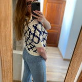 Pull polo en crochet Périsol - Bleu nuit - SUNCOO