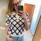 Pull polo en crochet Périsol - Bleu nuit - SUNCOO