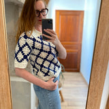Pull polo en crochet Périsol - Bleu nuit - SUNCOO
