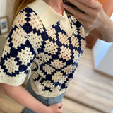 Pull polo en crochet Périsol - Bleu nuit - SUNCOO