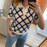 Pull polo en crochet Périsol - Bleu nuit - SUNCOO