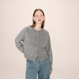 Sanders long-sleeved buttoned cardigan in wool blend - Grey - GRACE & MILA