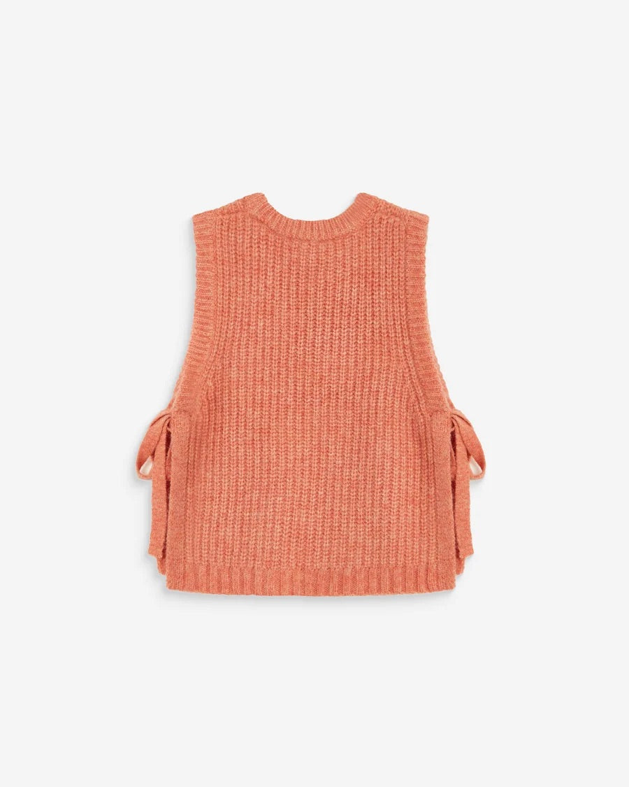 Pull sans manches ARGAN GRACE & MILA pêche – vue de dos avec liens latéraux