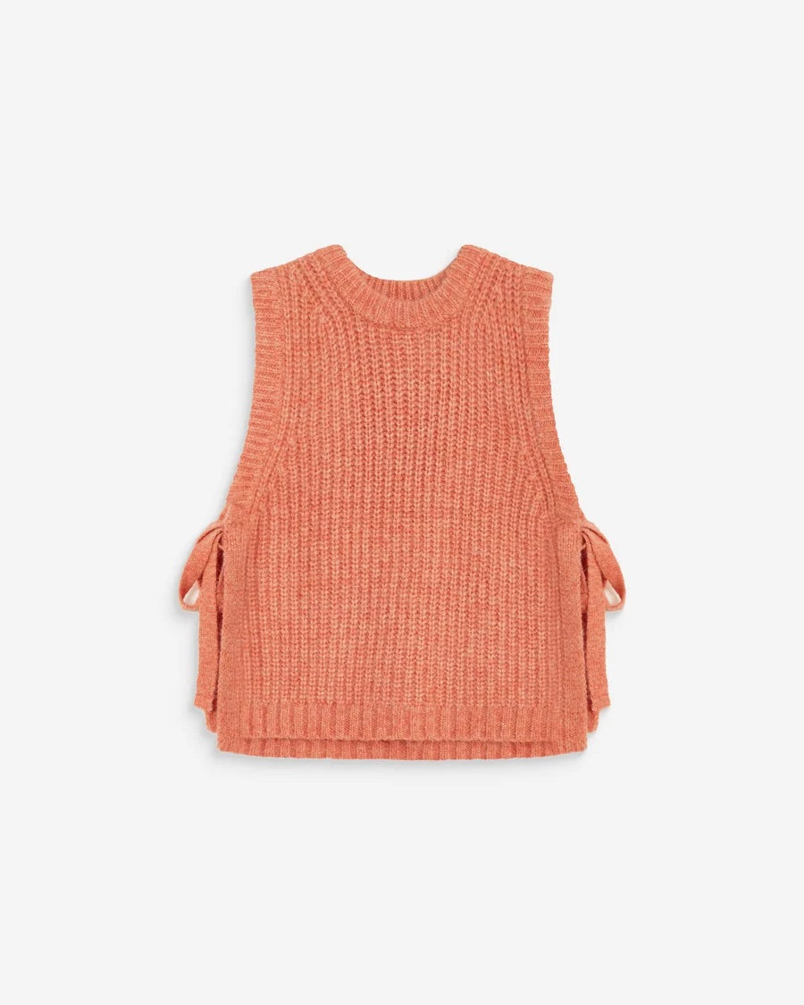 Pull sans manches ARGAN GRACE & MILA pêche – vue de face en maille côtelée
