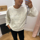 Pull brodé UTICA URBAN WOOD écru – vue produit de face