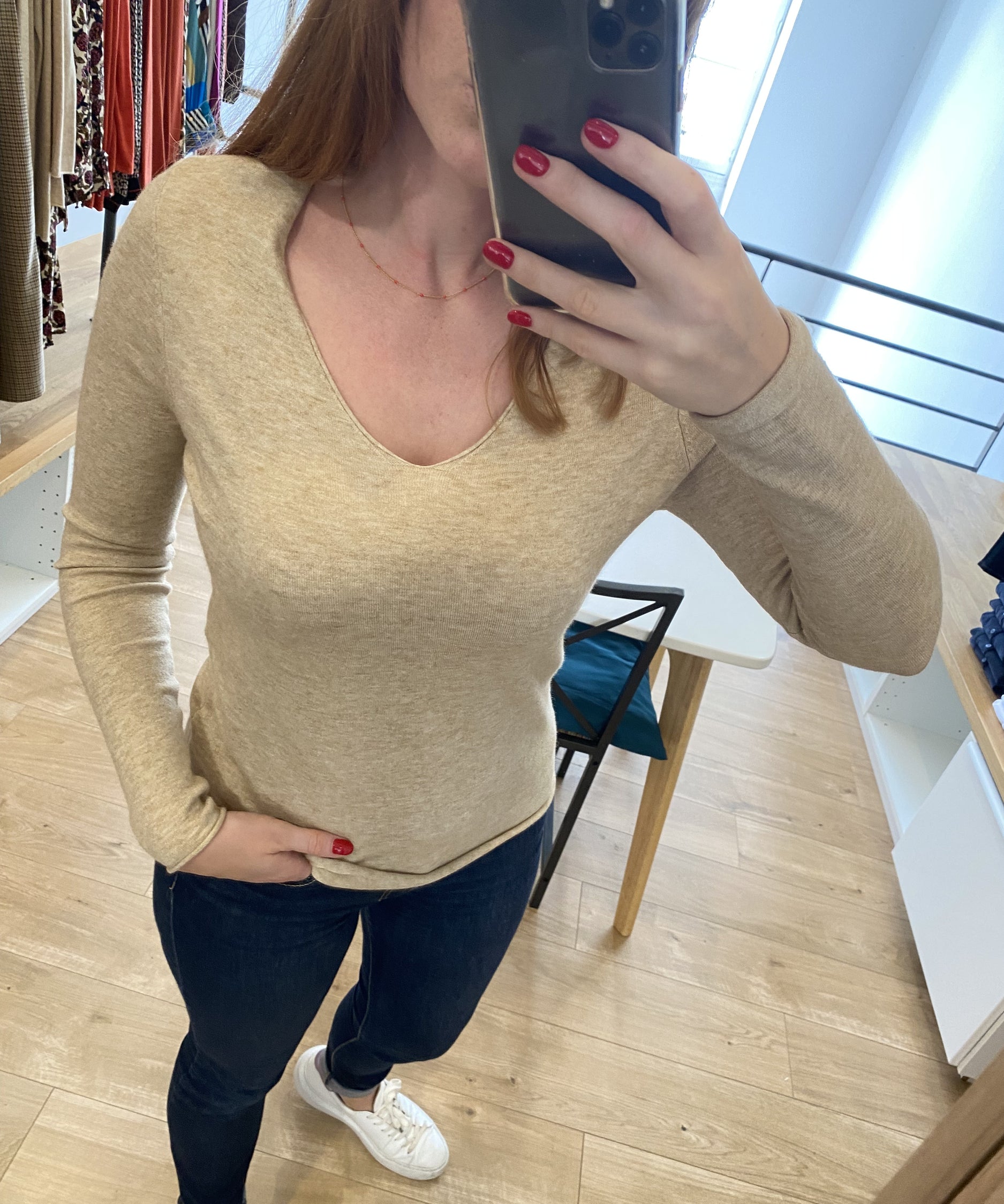 Pull col V Uruba - Sable - SUN VALLEY FEMME