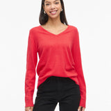 Pull en maille col V Viril - Hibiscus - VILA