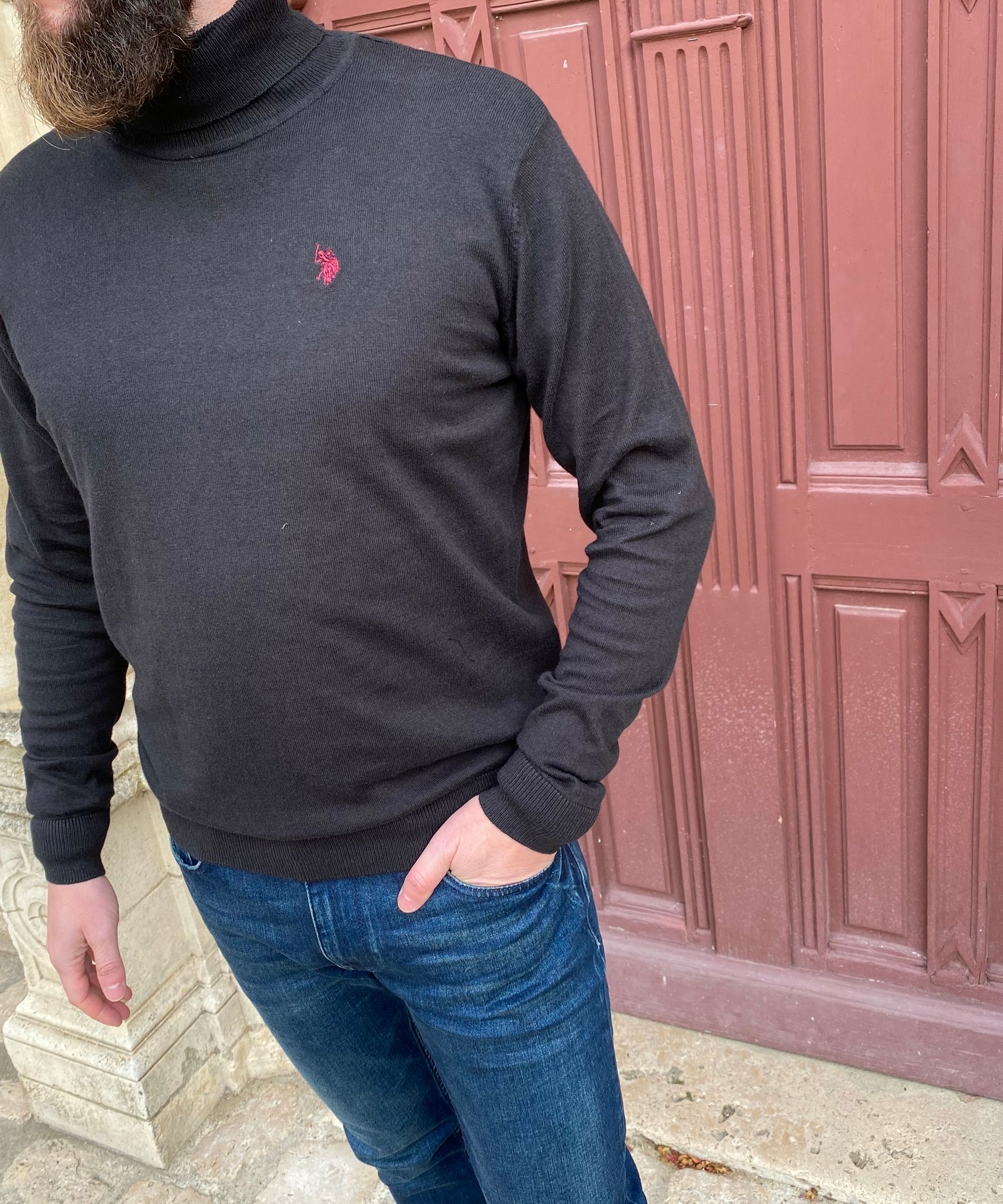 Pull noir - col roulé - US POLO