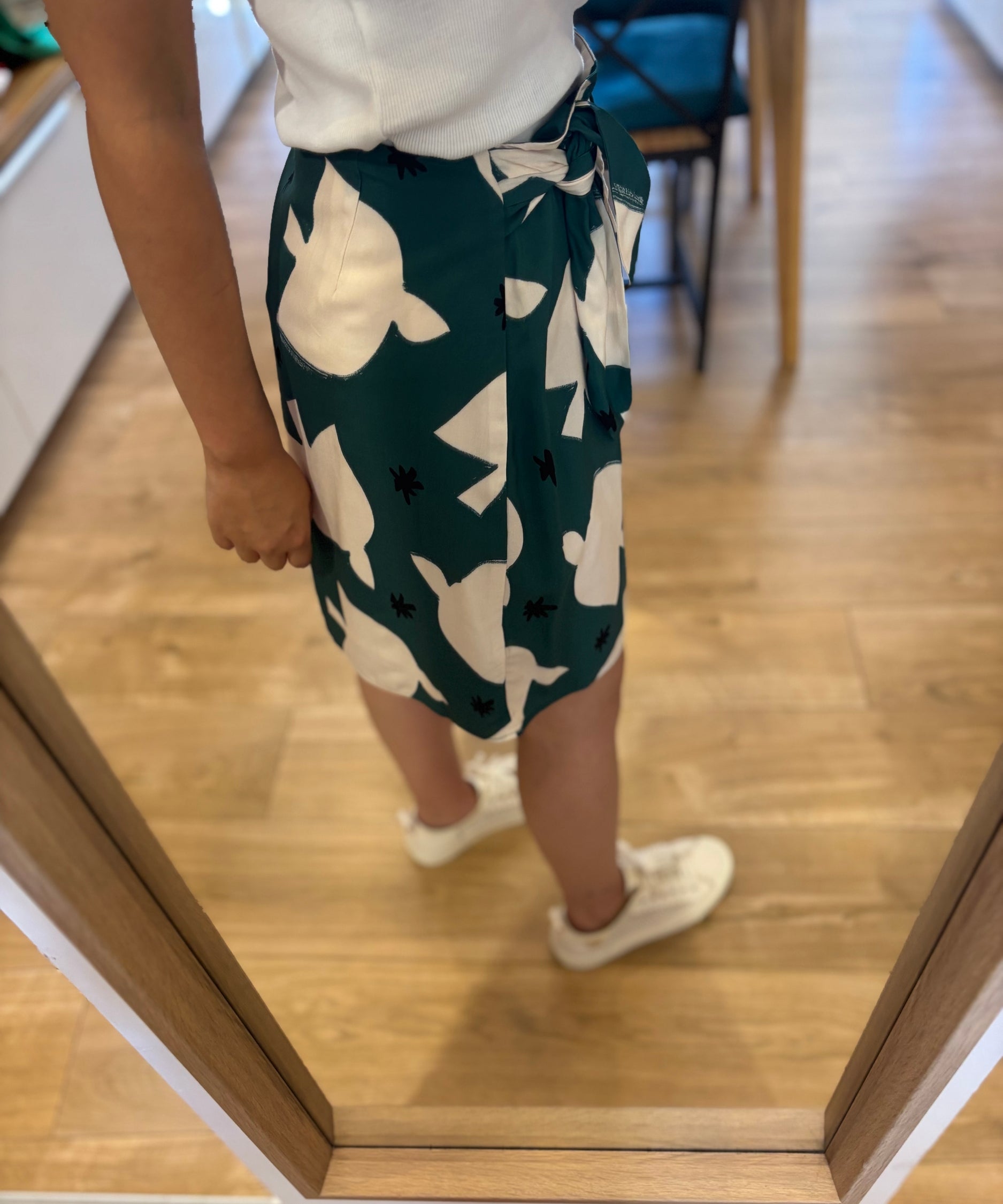 Jupe portefeuille imprimé maxi oiseaux - Verte - I.Code