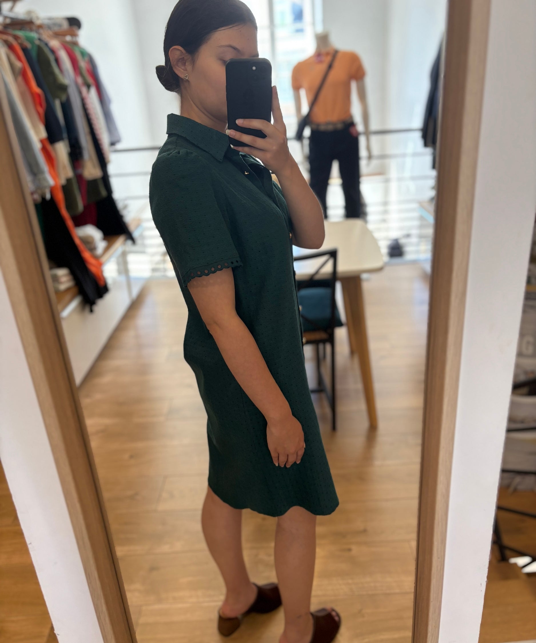 Robe chemise Jacquard fantaisie - Verte - I.Code
