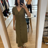 Buttoned linen-blend midi dress - Khaki - I.Code