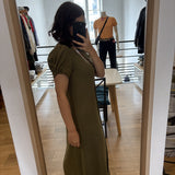 Buttoned linen-blend midi dress - Khaki - I.Code