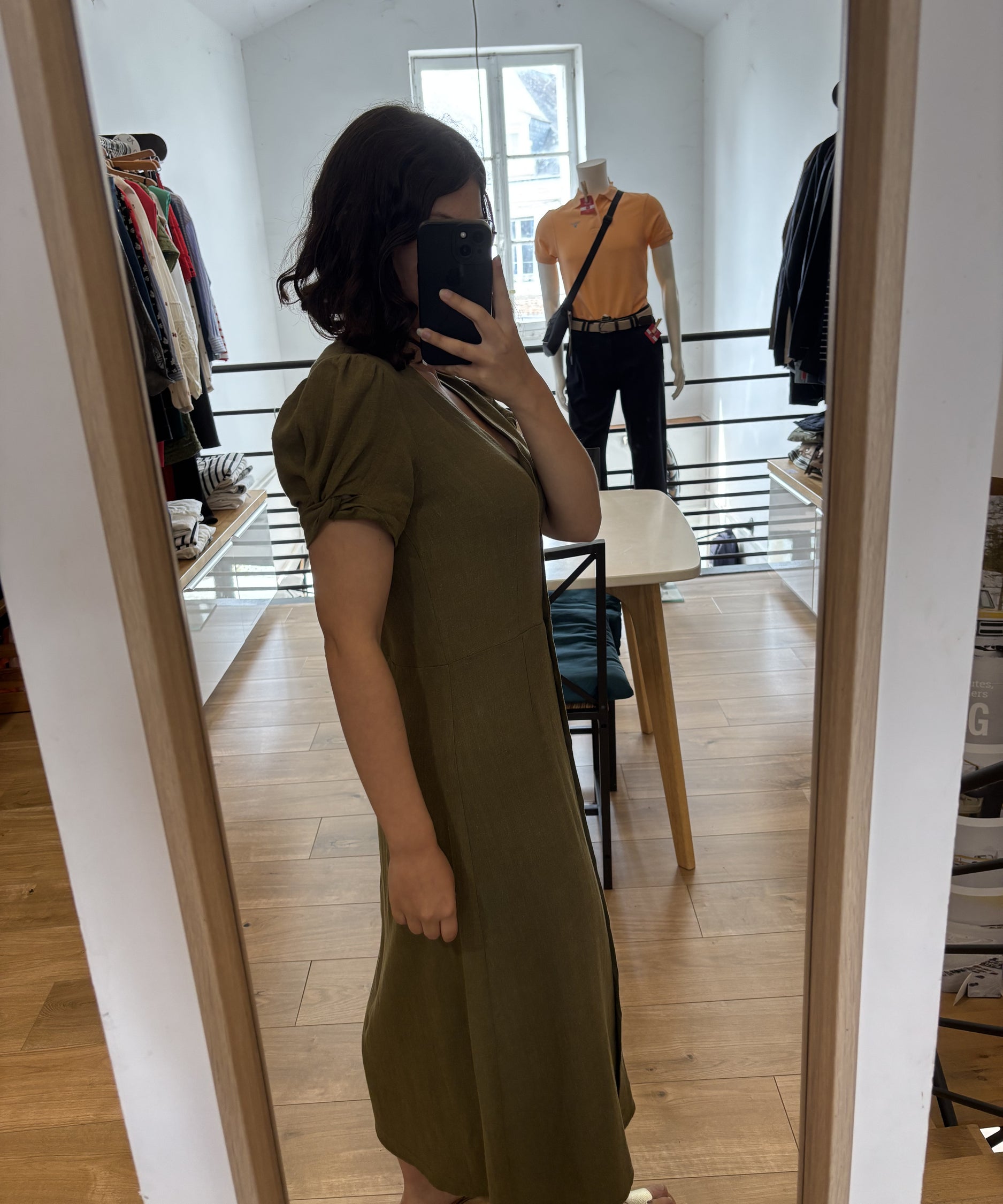 Robe midi boutonnée lin mélangé - Kaki - I.Code