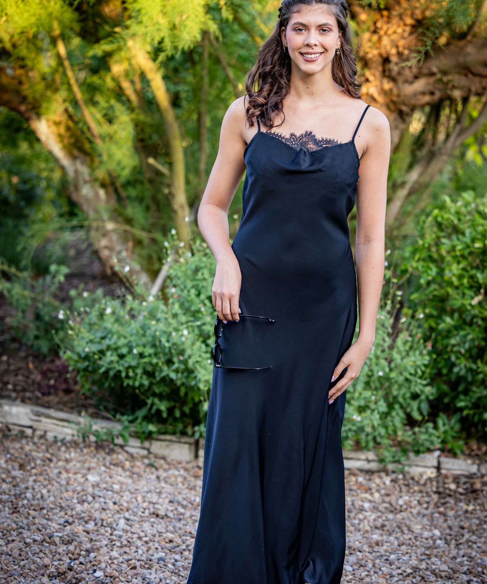 Robe petite bretelle et dentelle Carmen - Noire - SUNCOO