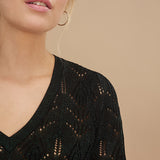 Pull col V en tricot ajouré et fils lurex - Barbery Green - I.Code