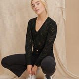 Pull col V en tricot ajouré et fils lurex - Barbery Green - I.Code