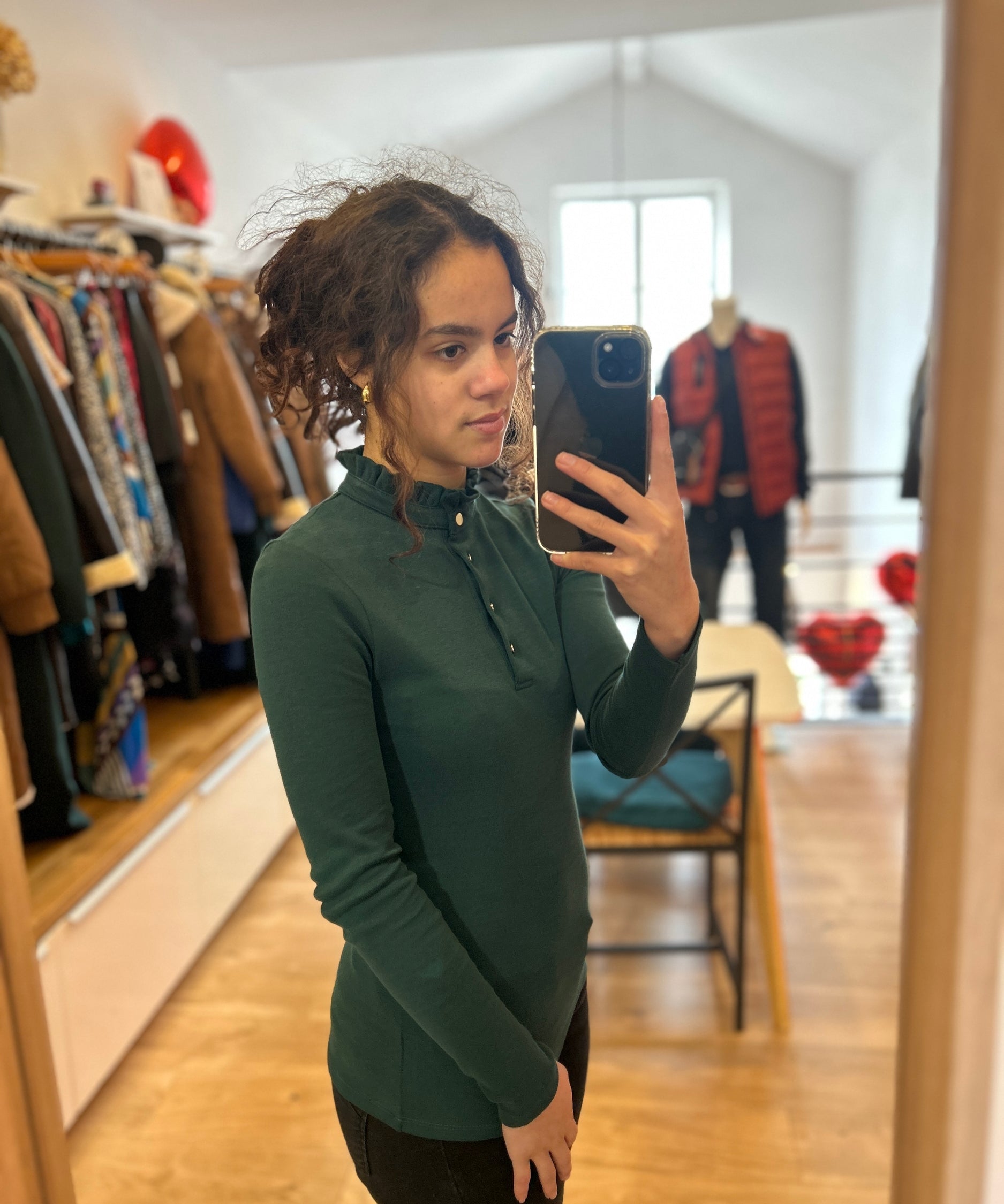 Tee-shirt maille col collerette - Vert nuit - I.Code