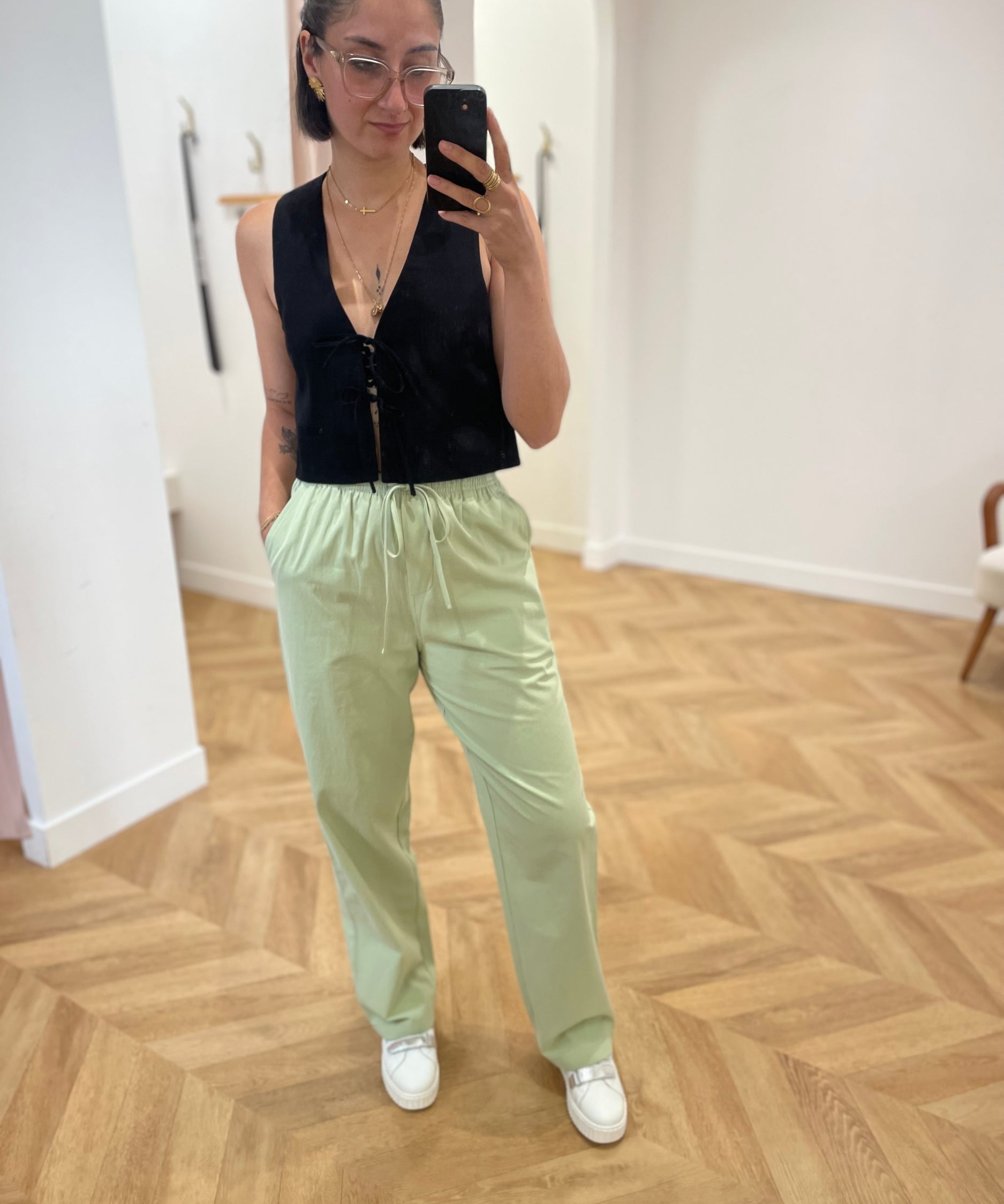 Pantalon large en coton Rhode - Menthe - GRACE & MILA
