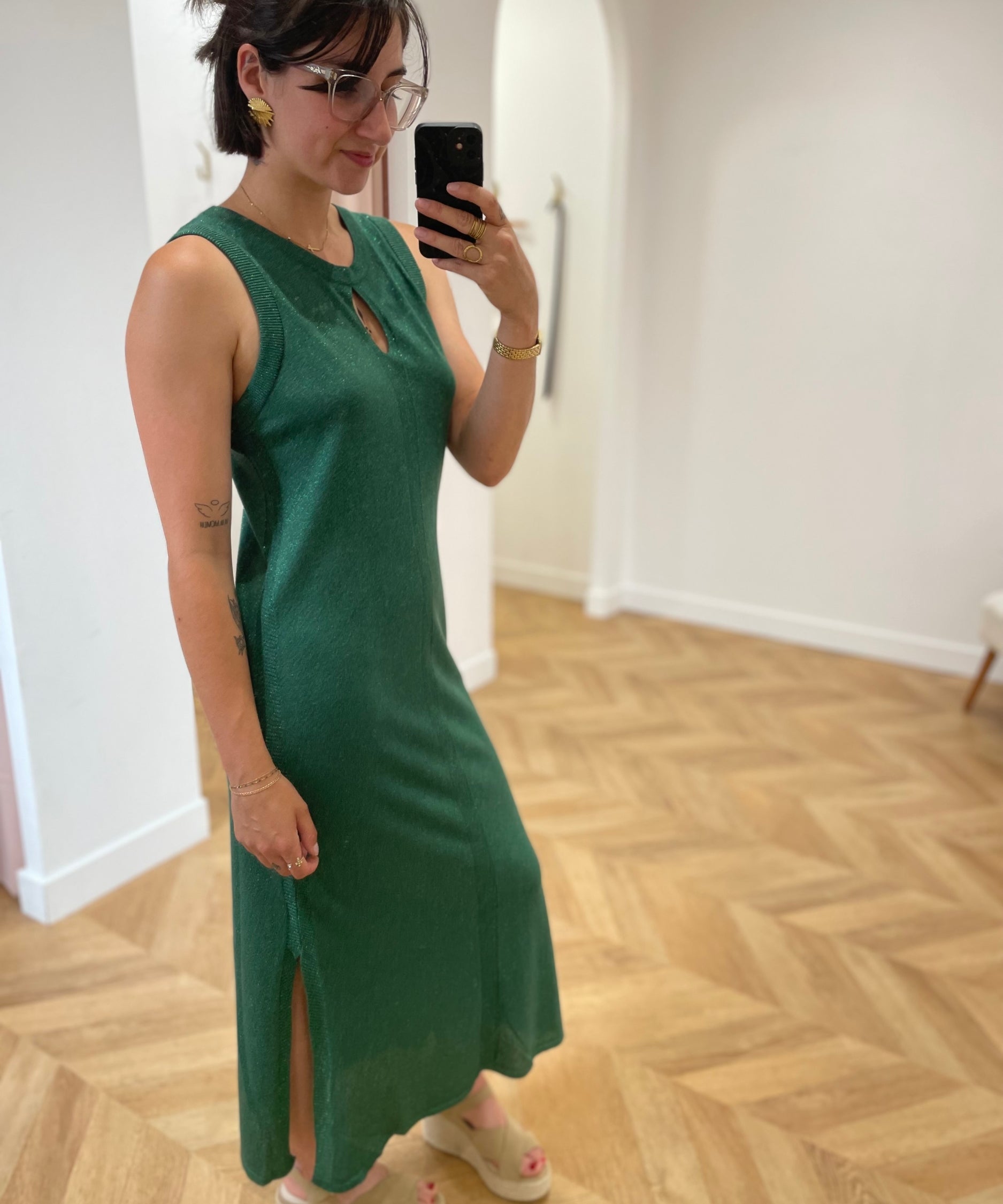 Straight maxi dress with slit - Green canopy - LOLA ESPELETA