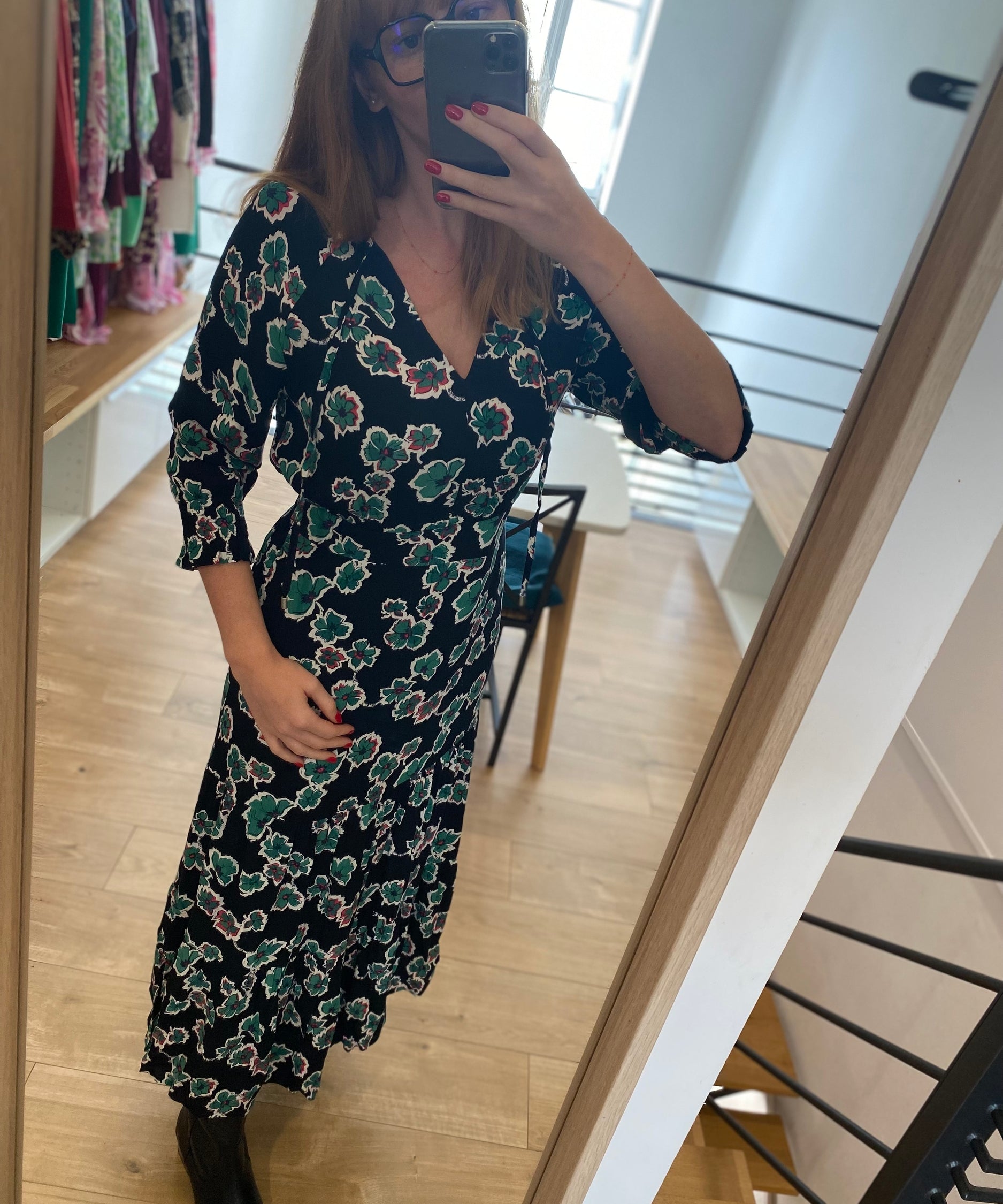 Robe longue imprimé maxi floral - noir - IKKS