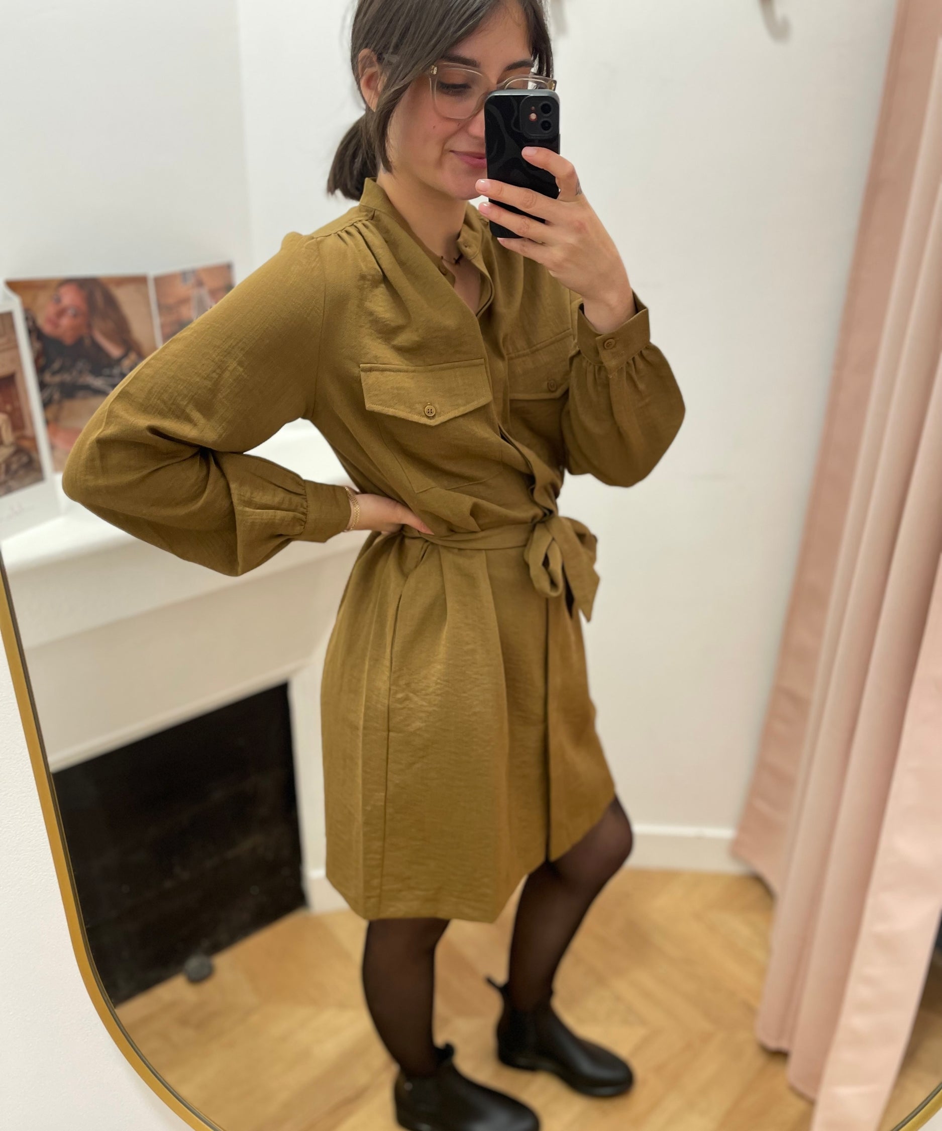 Robe chemise courte Serbia - KAKI - GRACE & MILA