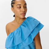 Robe courte asymétrique volantée Objmira - Bleu - OBJECT