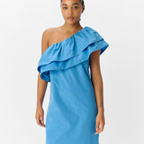 Robe courte asymétrique volantée Objmira - Bleu - OBJECT